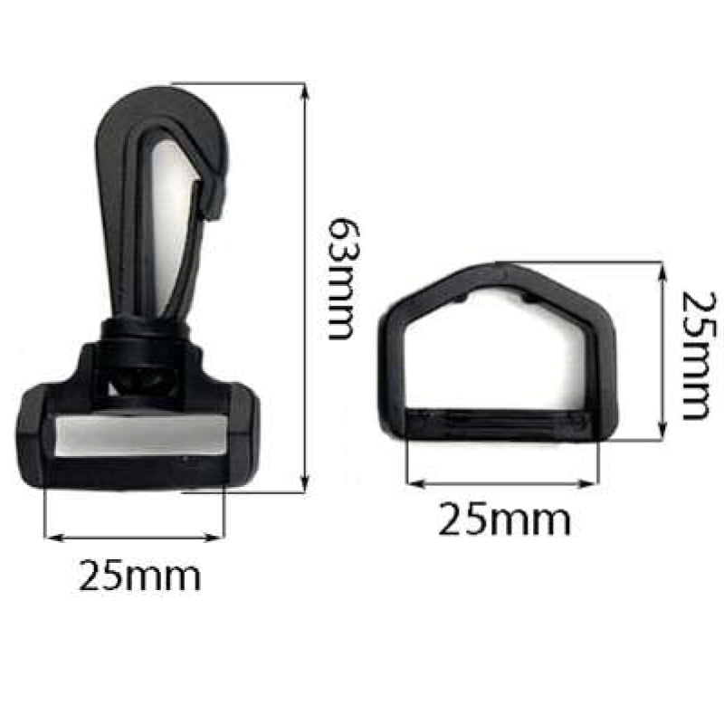 Karabinerhaken mit D-Ringen – für Taschen und Gurte - Kunststoff , 25 mm