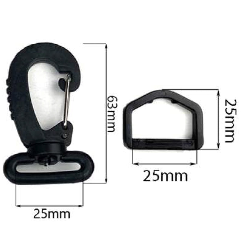 Karabinerhaken mit D-Ringen – für Taschen und Gurte - Kunststoff/metall , 25 mm