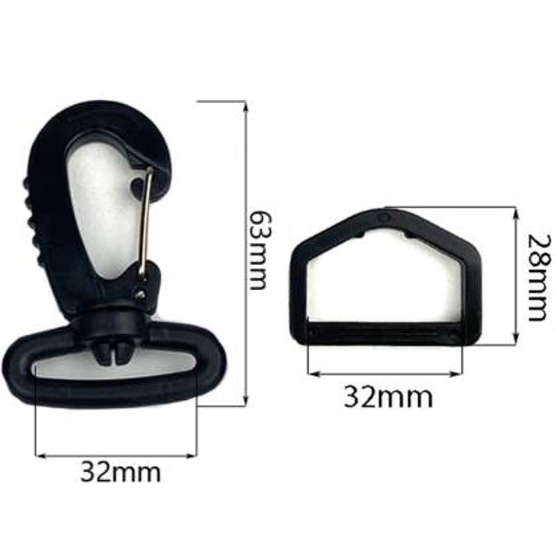 Karabinerhaken mit D-Ringen – für Taschen und Gurte - Kunststoff/metall , 32 mm