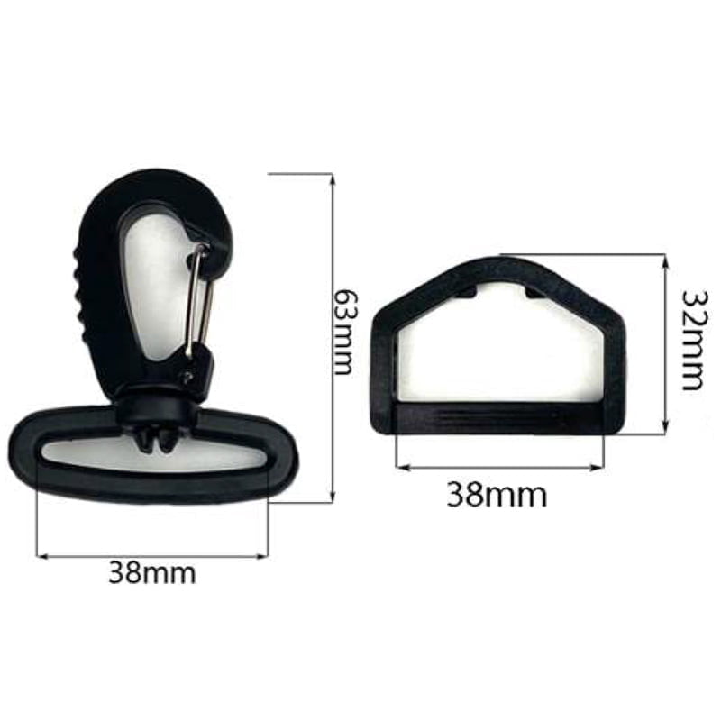 Karabinerhaken mit D-Ringen – für Taschen und Gurte - Kunststoff/metall , 38 mm